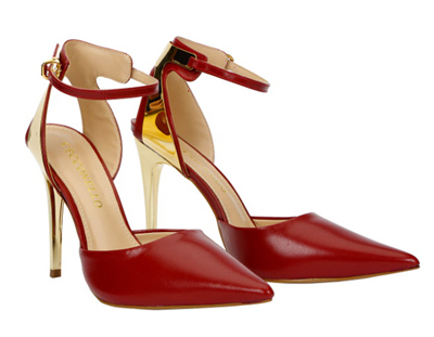 Narrow ankle strap & gold stiletto heels