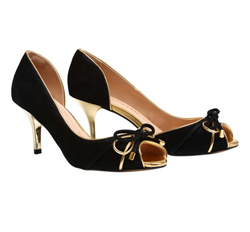 Cabra Leather Semi-Court Shoes, Kitten Heel (Suede)