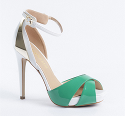 High heel leather shoe with gold heels and ankle strap